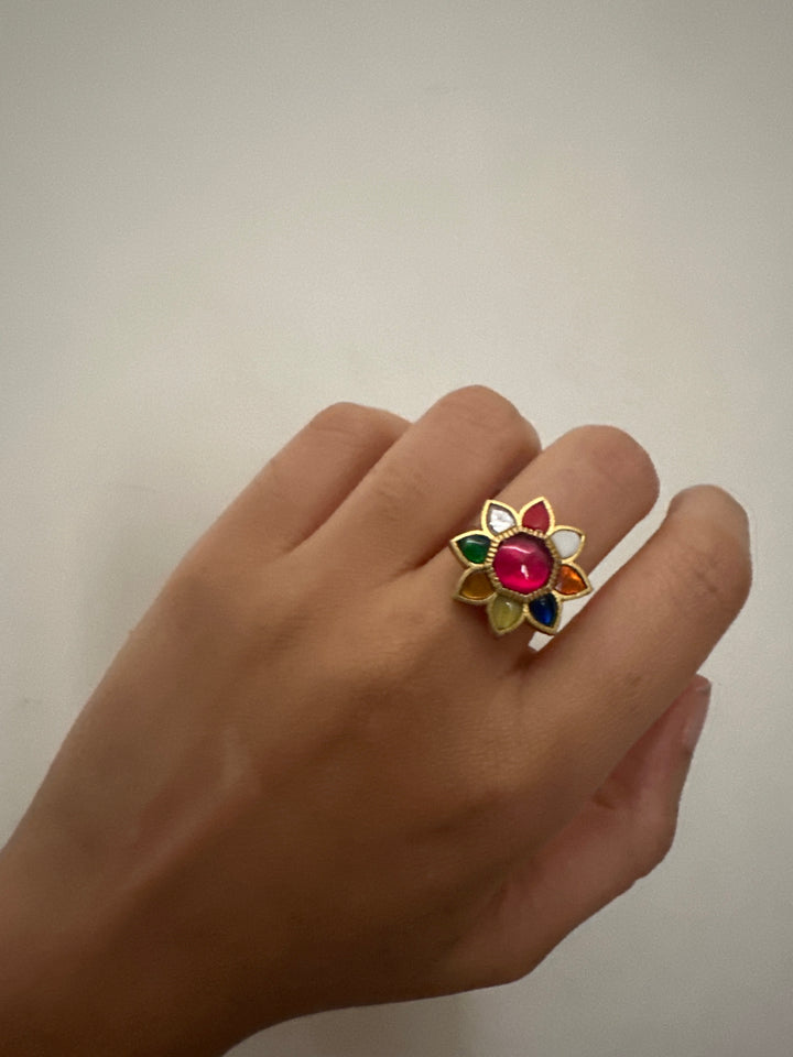 Navratan phool ring