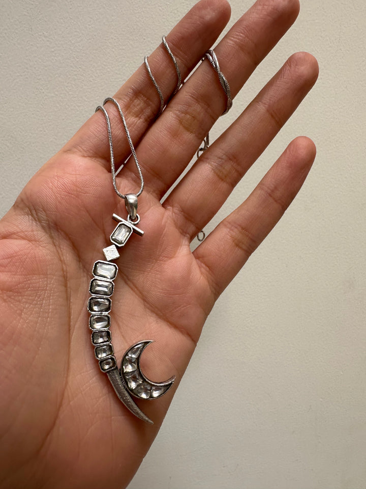 Crescent sword silver necklace