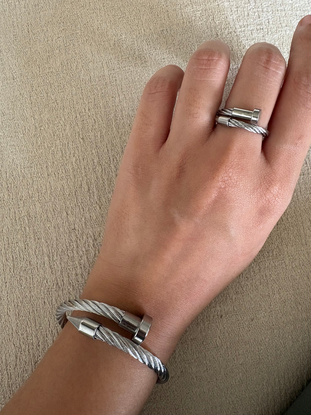 Coil wire wrap bracelet & ring set