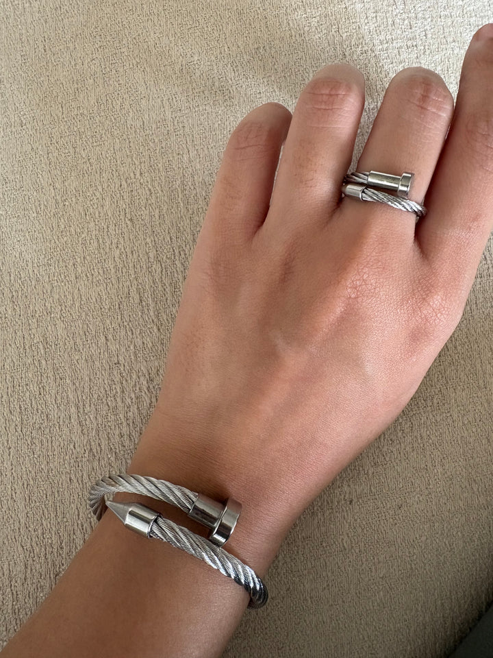 Coil wire wrap bracelet & ring set