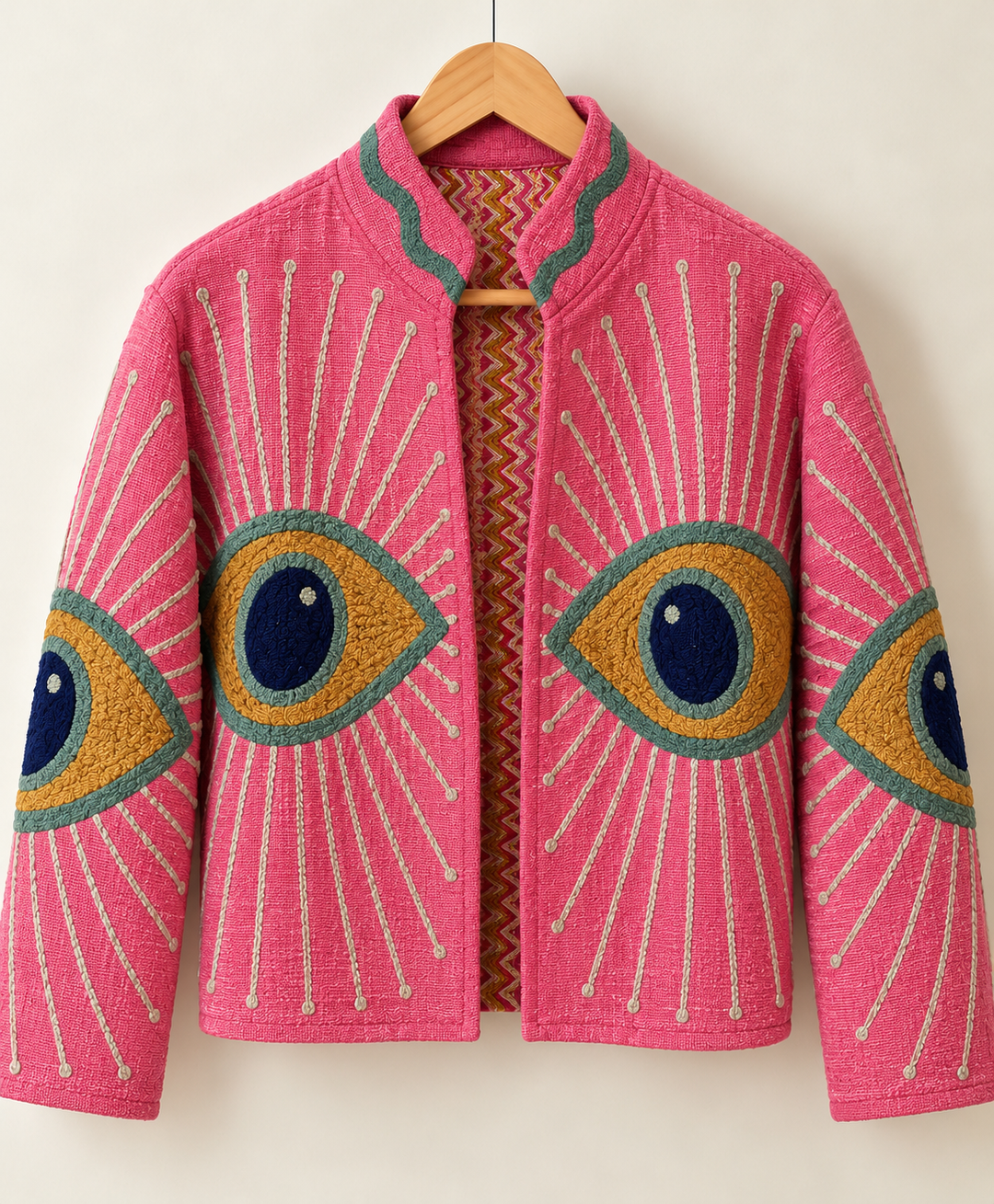 Embroidered evil eye jacket