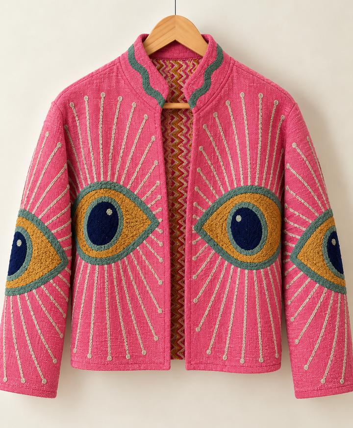 Embroidered evil eye jacket