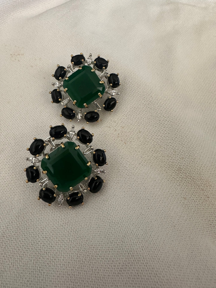 Green black stud earrings