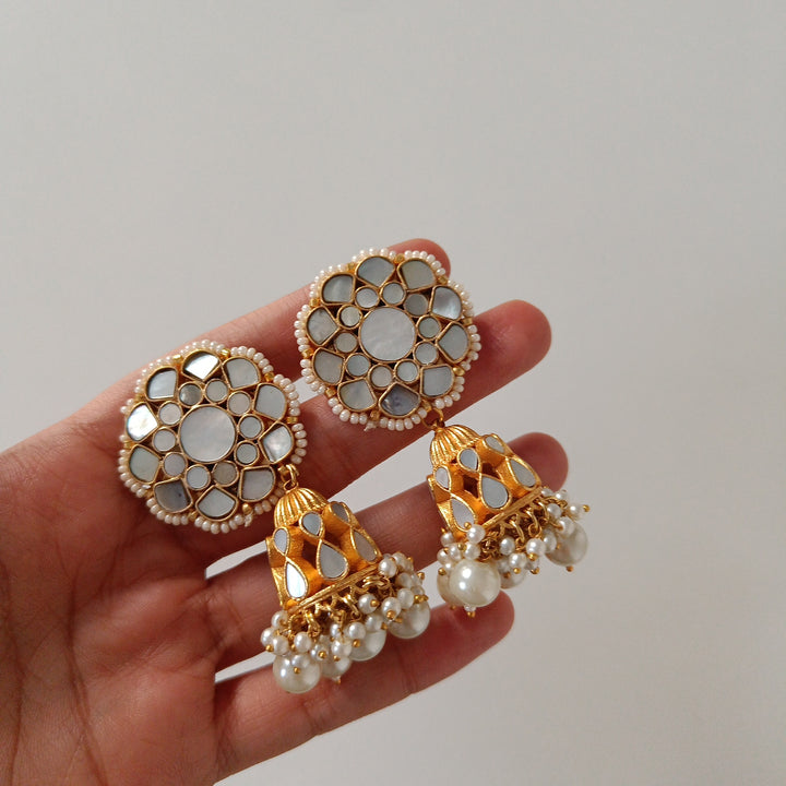 Milky Jhumki Flower Earrings