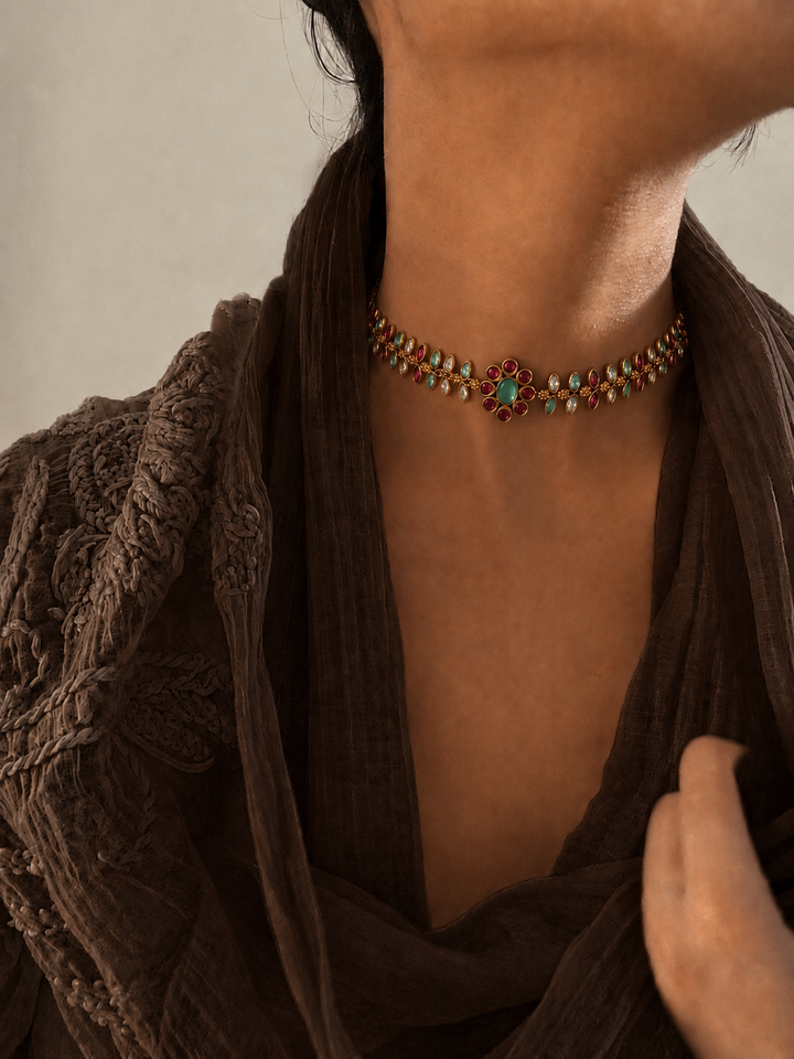 Madhubala flower choker necklace