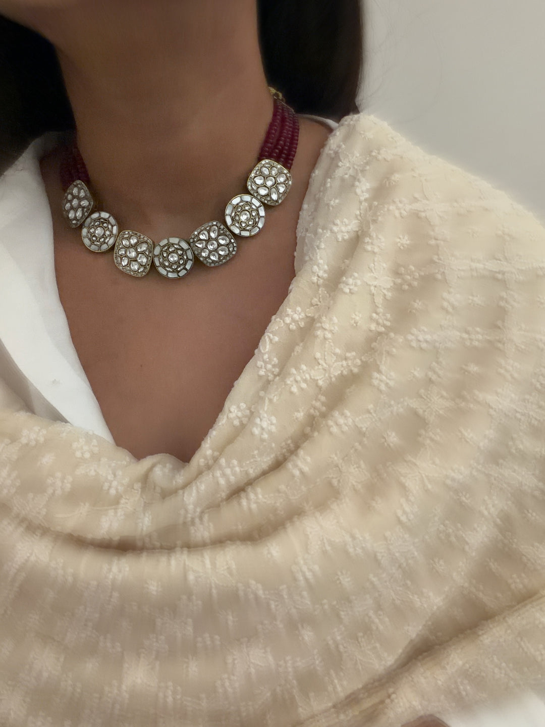 Ruby mop necklace set