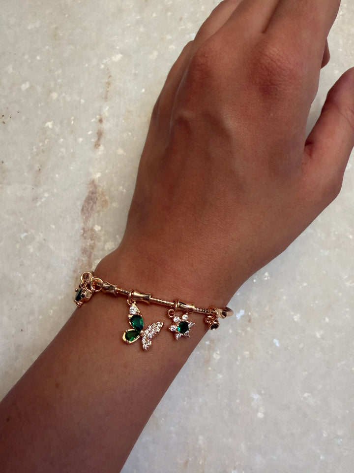 Green rhinestone charm bracelet