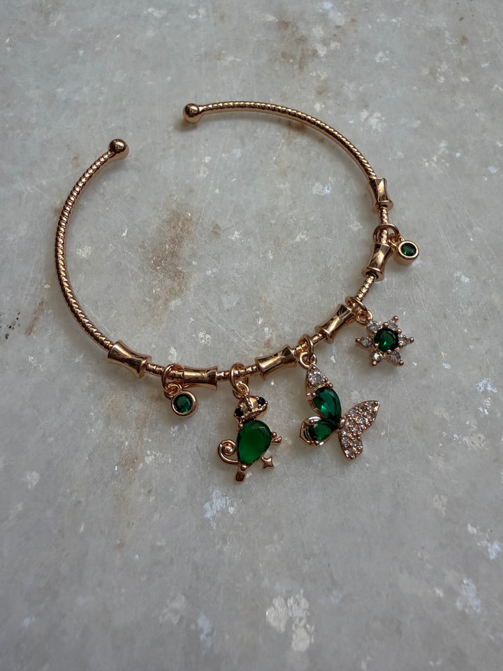 Green rhinestone charm bracelet
