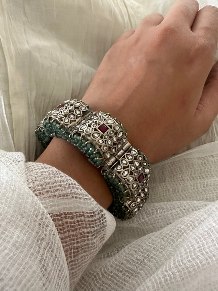 Silver pastel green bangle bracelet