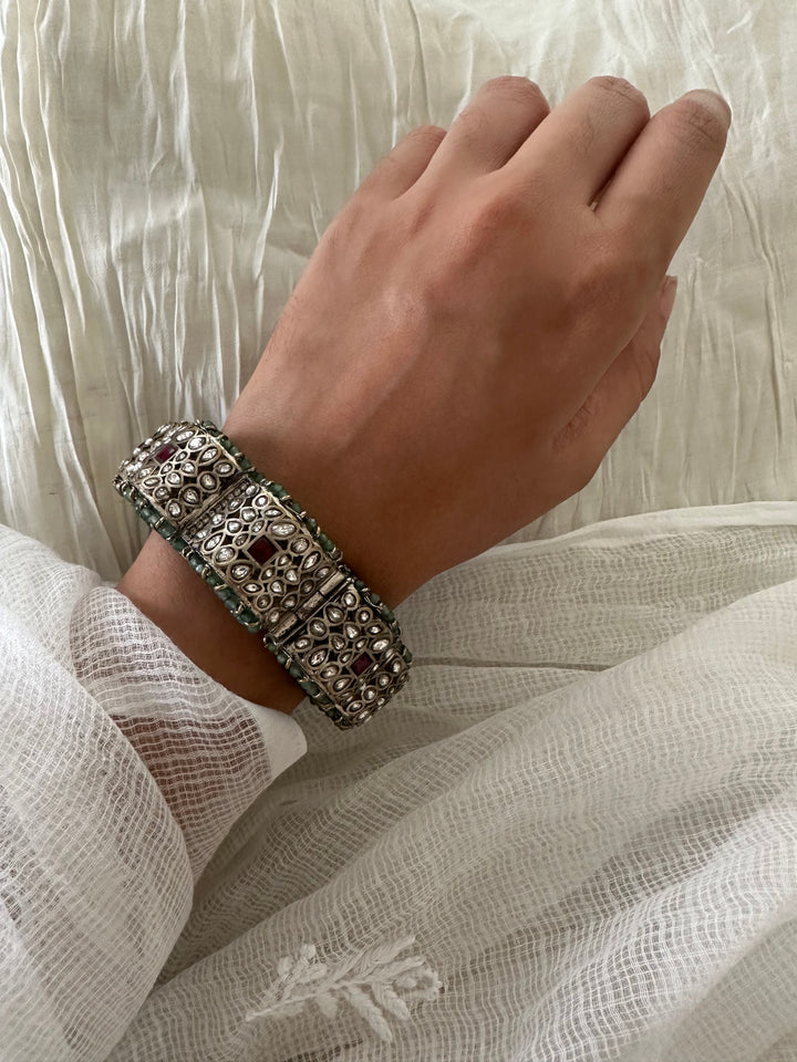 Silver pastel green bangle bracelet