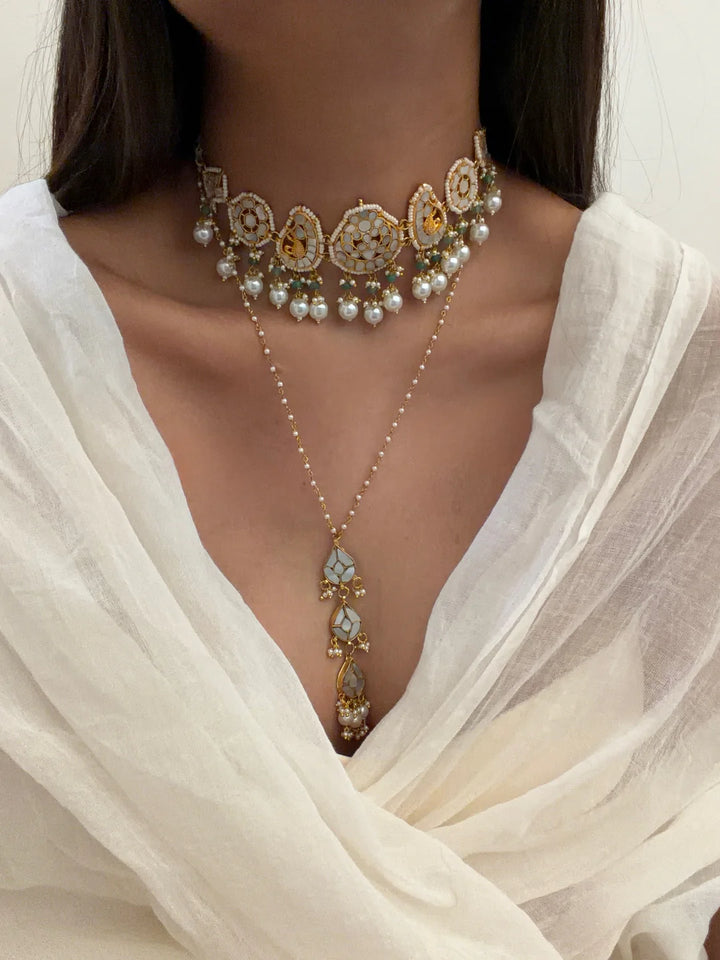 Moon crust long strand necklace set