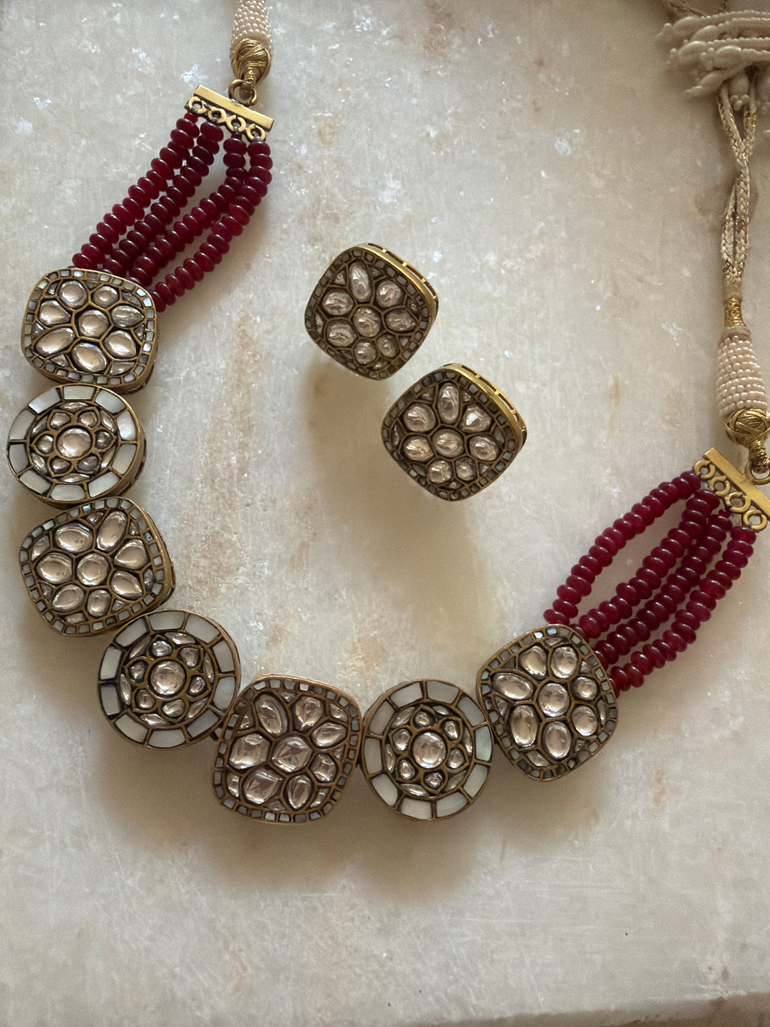 Ruby mop necklace set