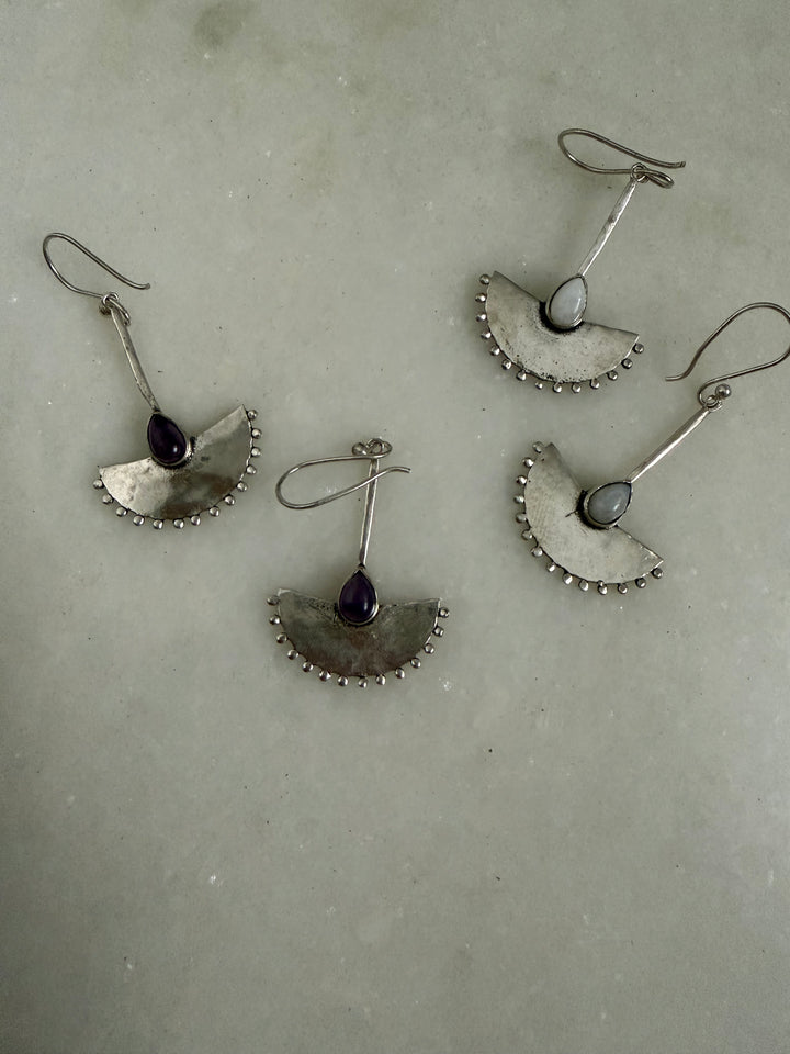 Fan silver earrings