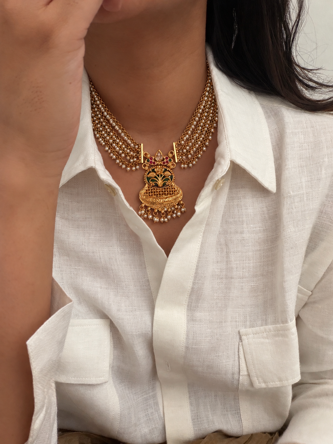 Devi pearl rain necklace set