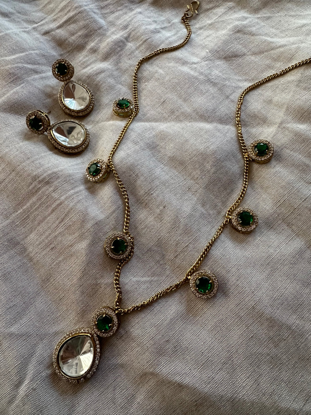 Tia green polki necklace set