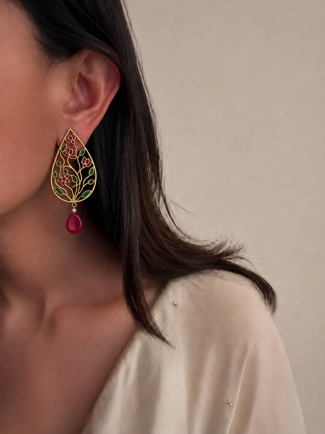 Jadau leaf earrings