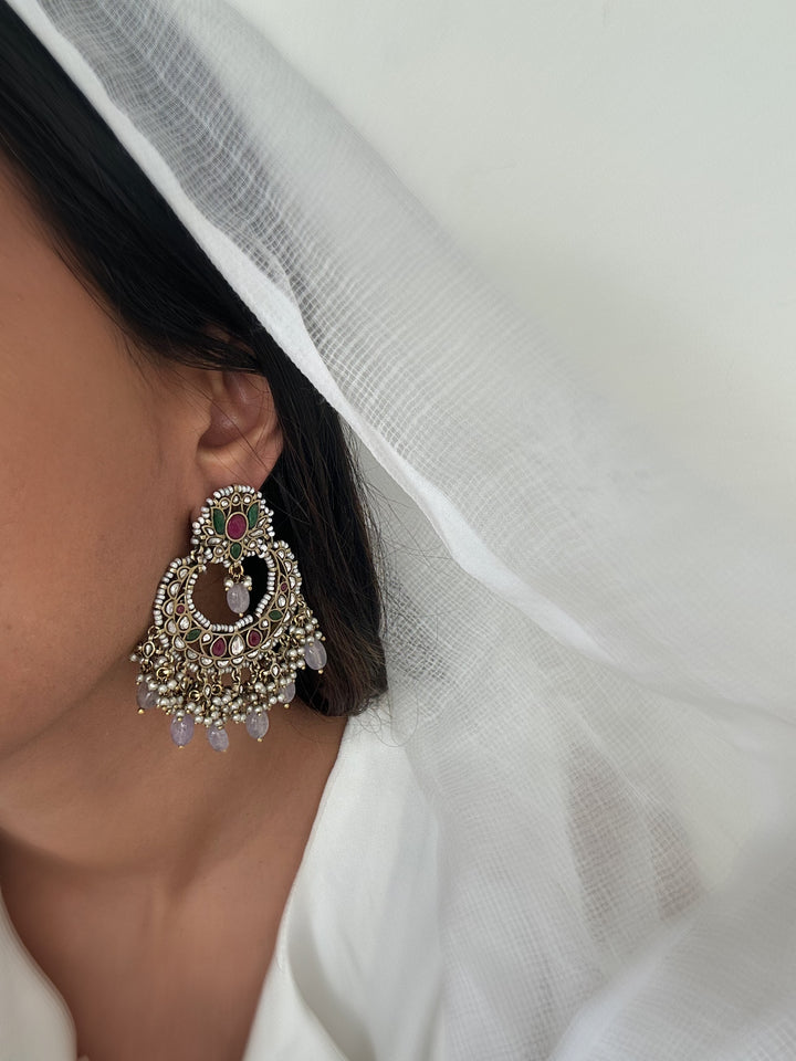 Pastel lotus chandbaali earrings