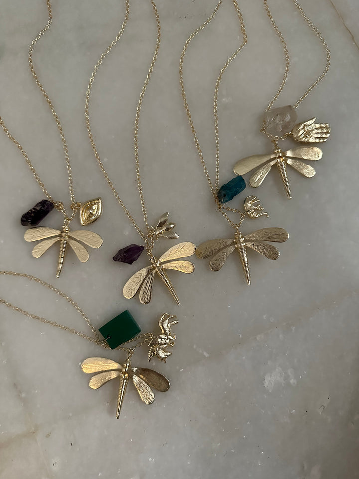 Dragonfly stone charm necklace