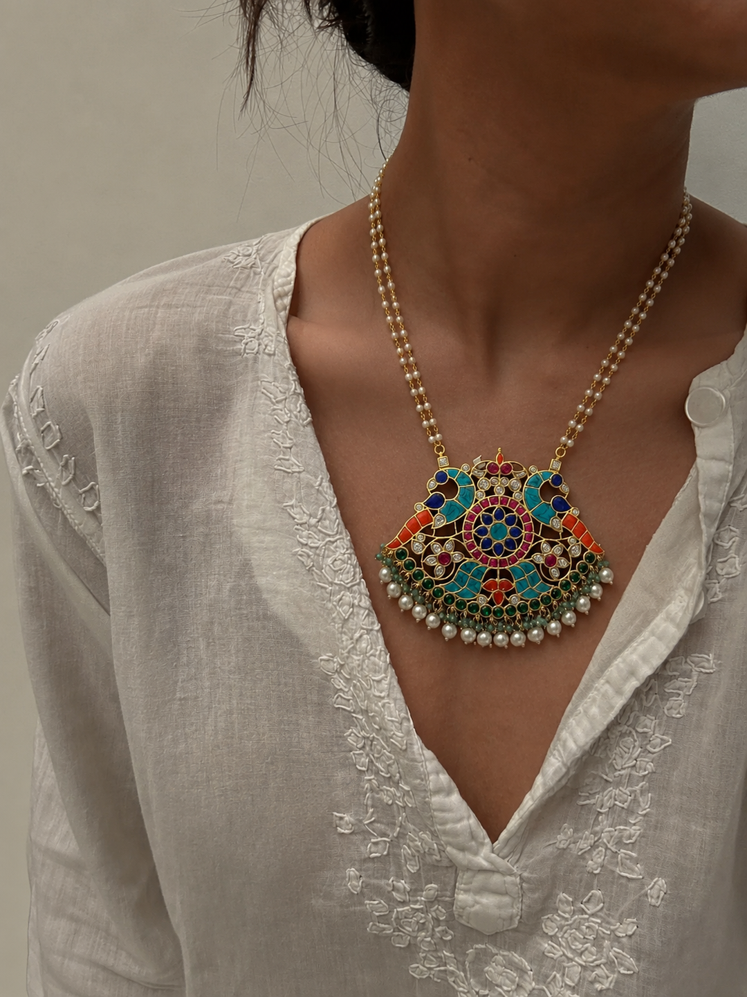 Navratan pankh necklace