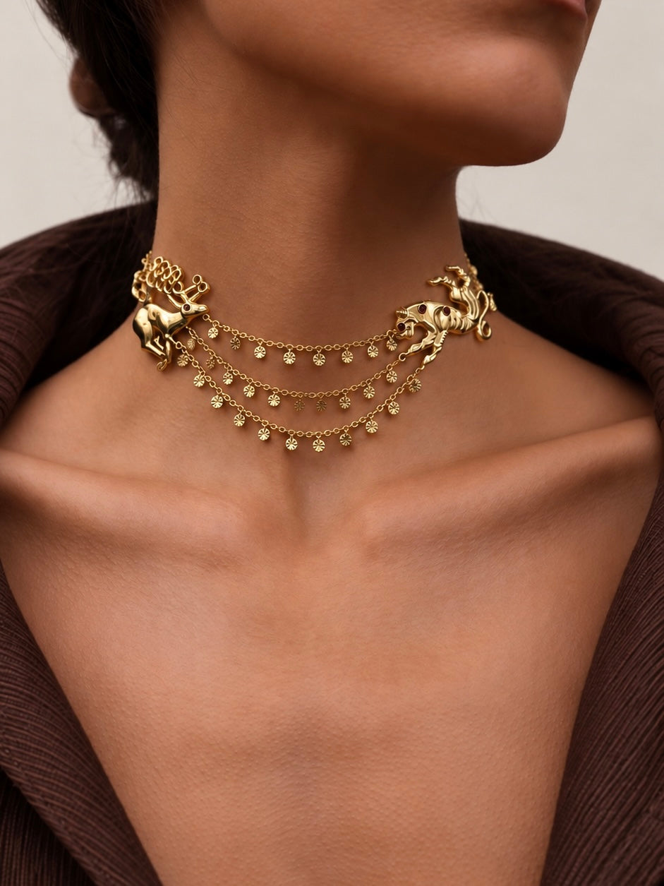 Deer tiger necklace