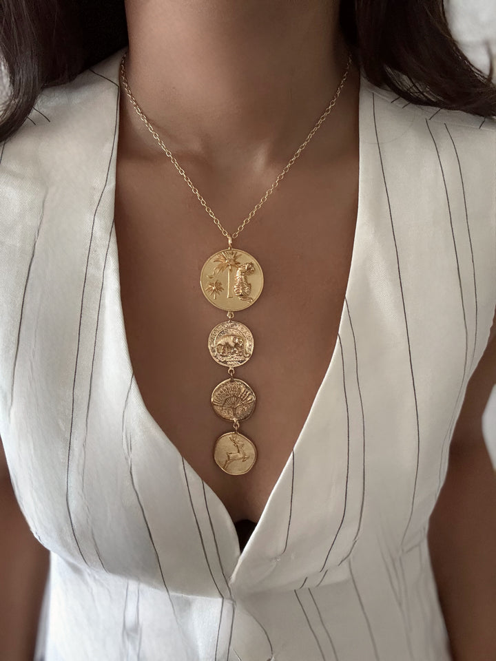 Majestic tiger coin drop necklace