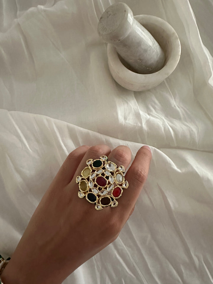 Queen Navratan Motif Ring