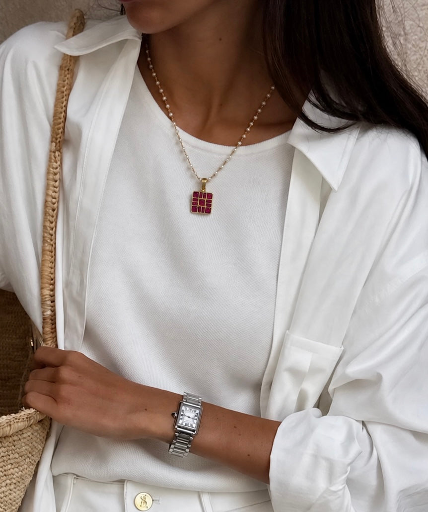 Pink checkered necklace