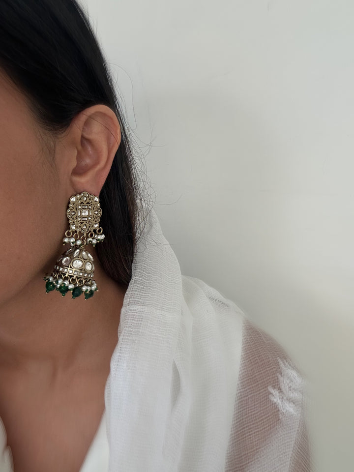Green jhumki earrings