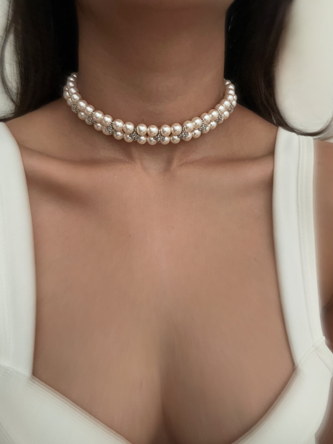 Pearl diamond choker necklace
