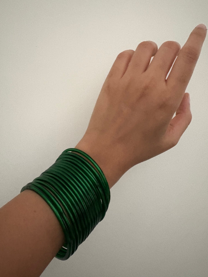 Green glass bangle bracelet
