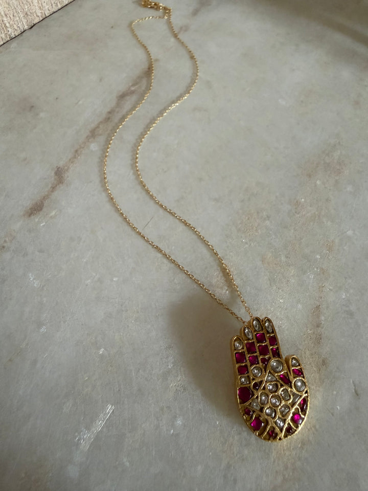 Hamsa pink necklace