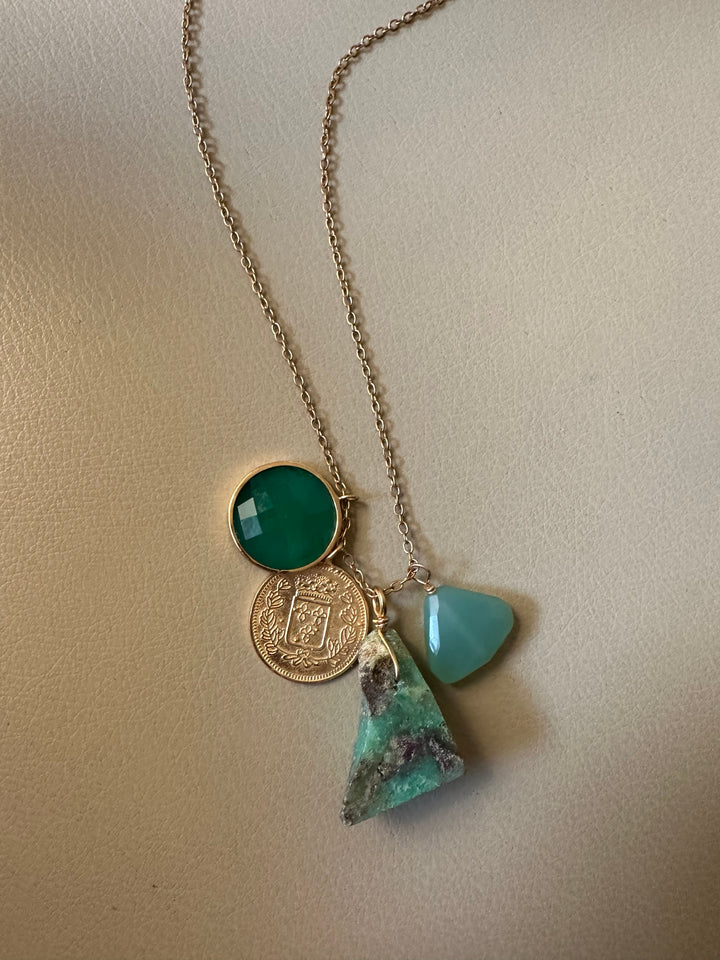 Green Coin Charm Necklace