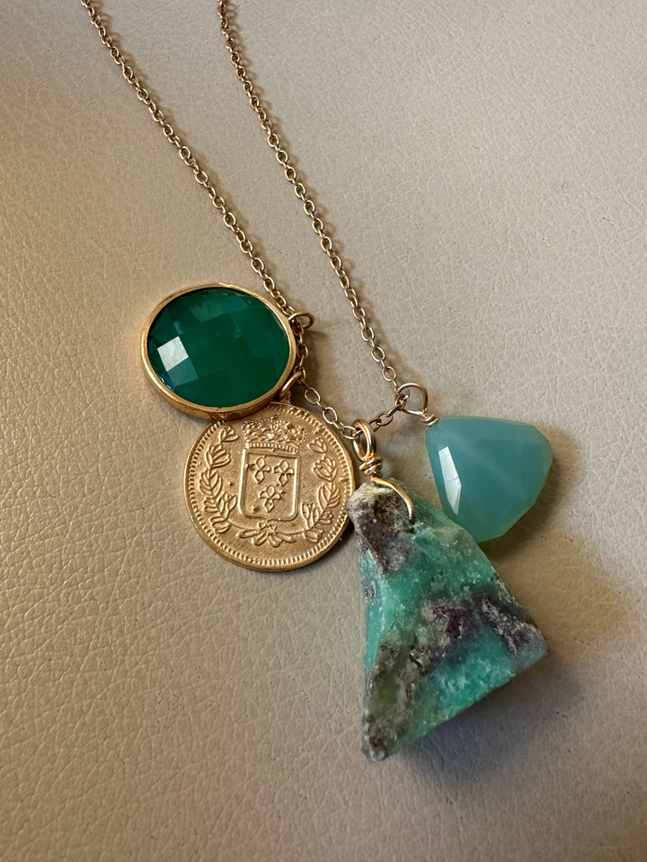 Green Coin Charm Necklace