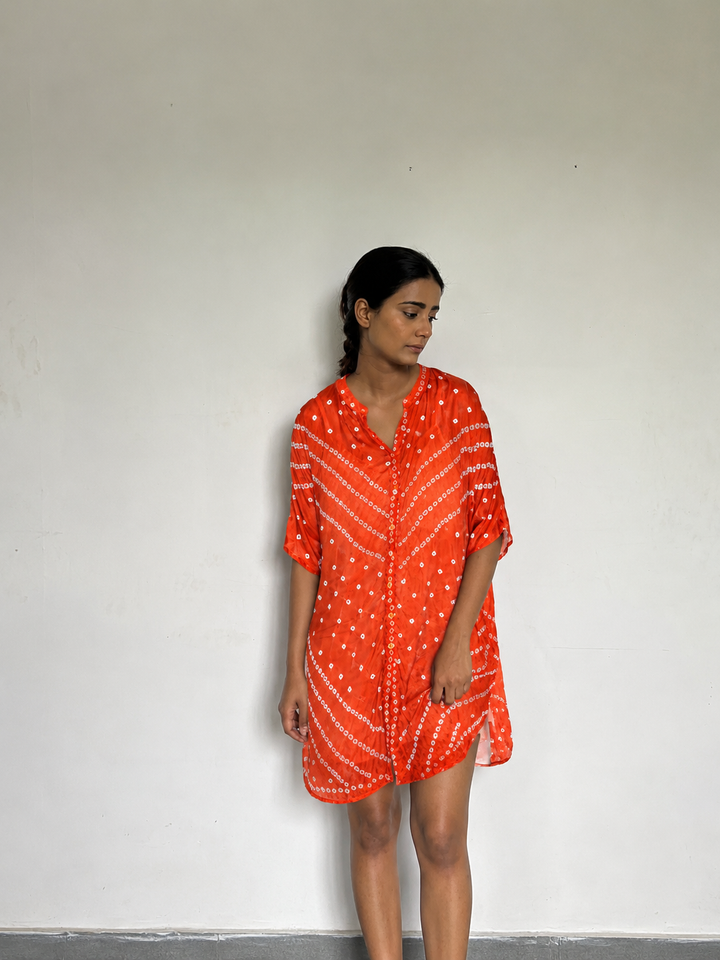 Bandhej Dress (Deep Orange)