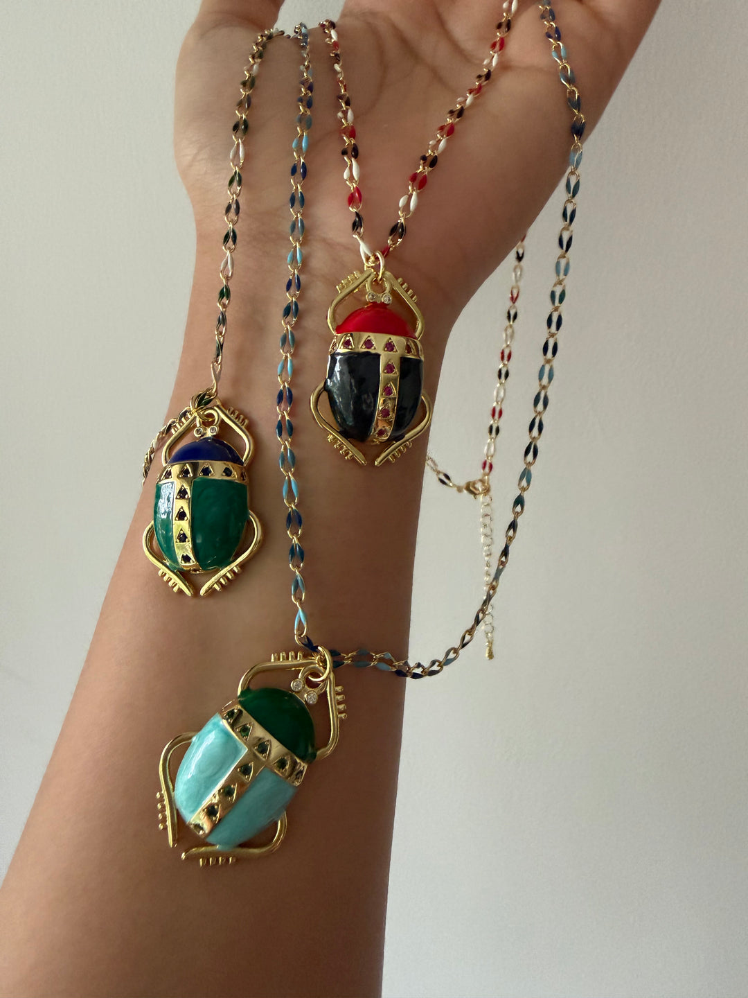 Beetle enamel necklace