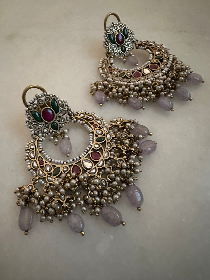 Pastel lotus chandbaali earrings