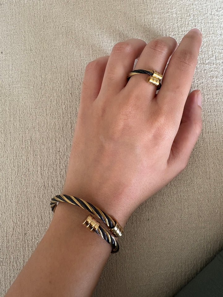 Coil wire wrap bracelet & ring set