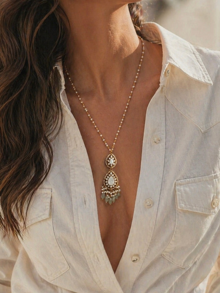 Moon crust drop pendant necklace