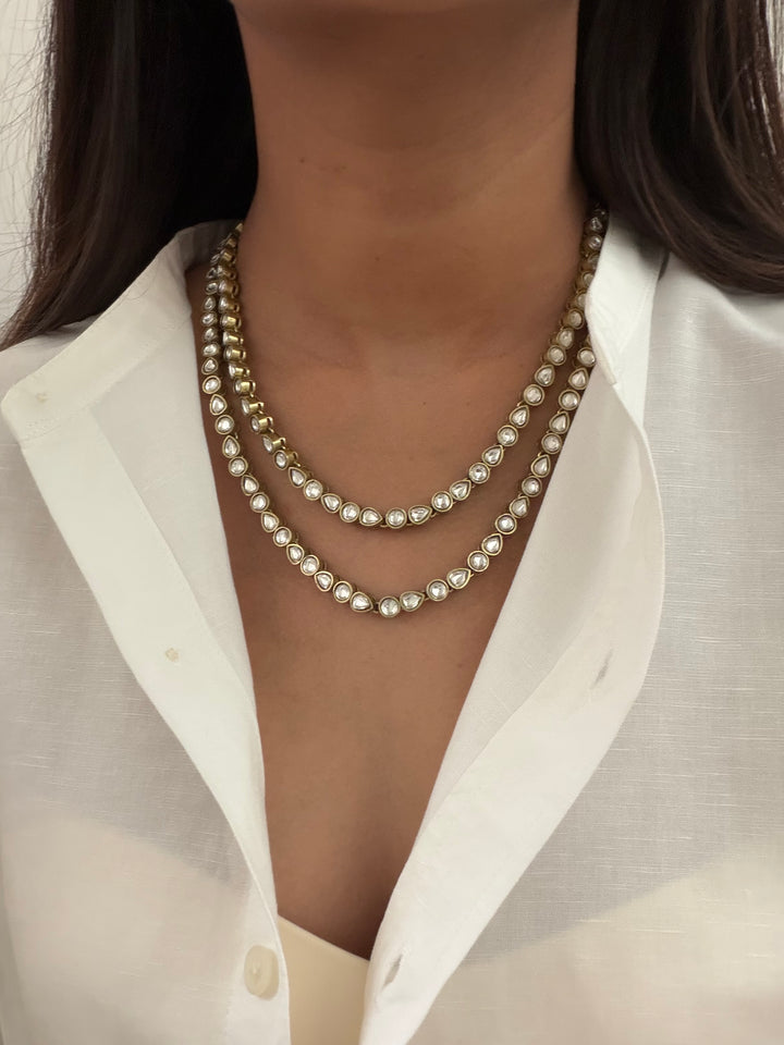 Round polki parla double strand necklace