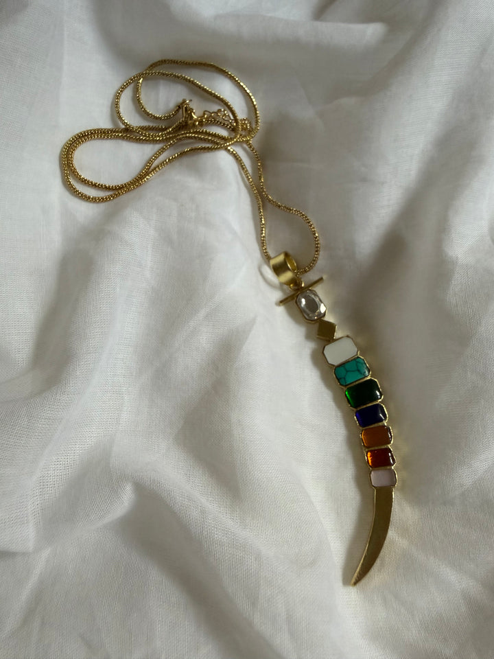 Crescent sword multicolor necklace