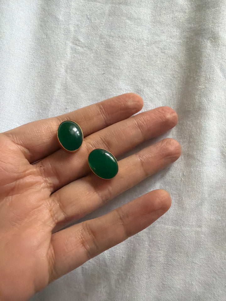 Green onyx stud earrings