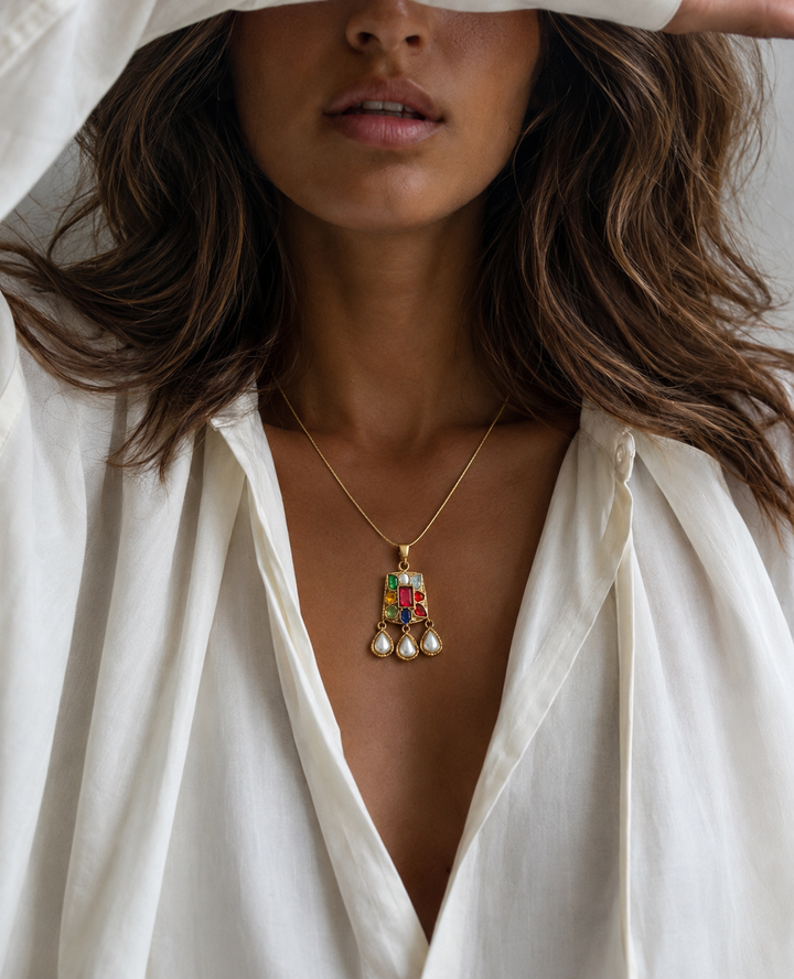 Navratan charm necklace