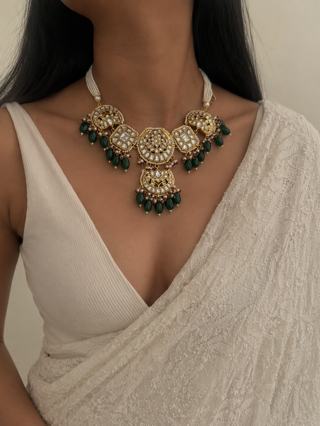 Lotus green bridal necklace