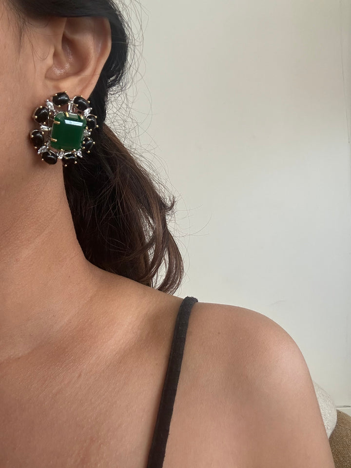 Green black stud earrings