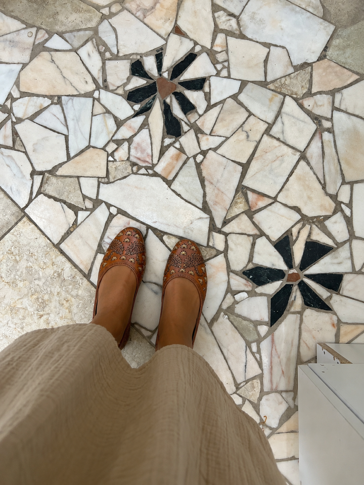 Embellished tan shoe