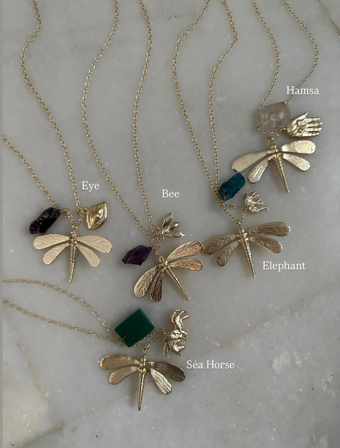 Dragonfly stone charm necklace