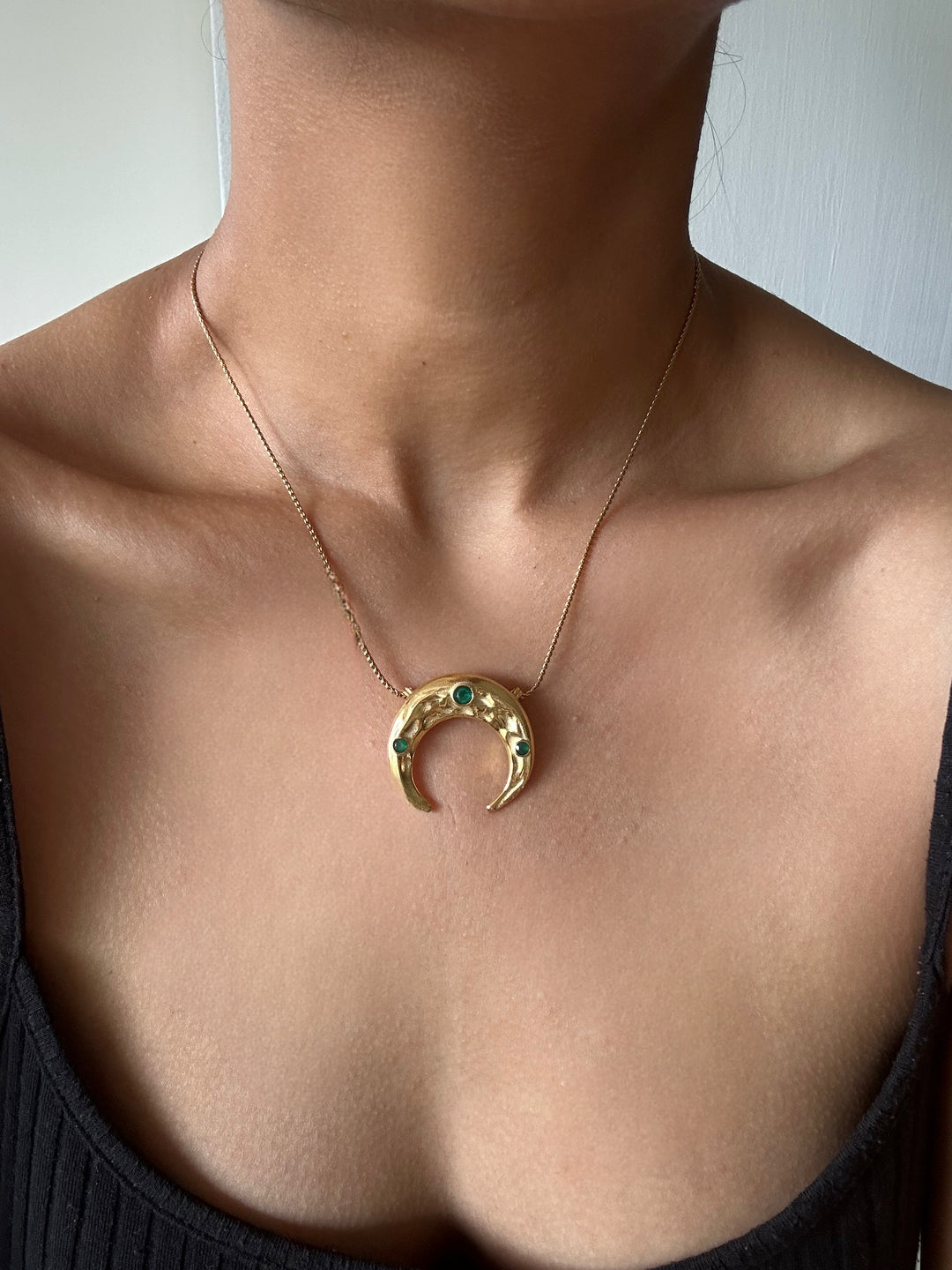 Gold crust moon necklace