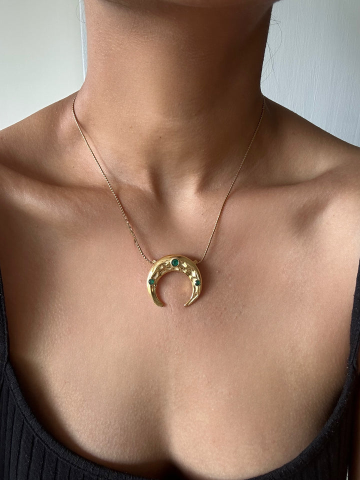 Gold crust moon necklace
