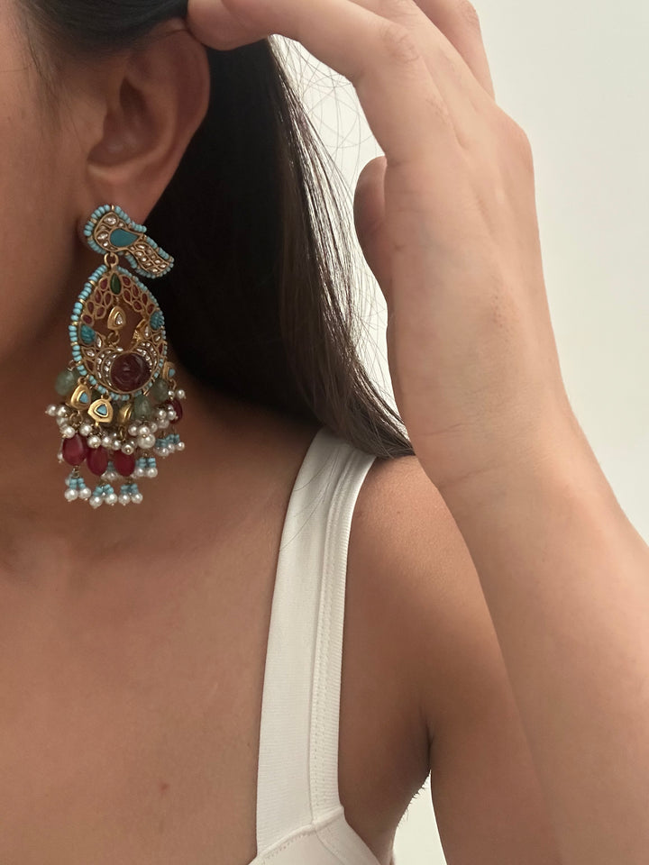 Turqoise bagh jhumki earring