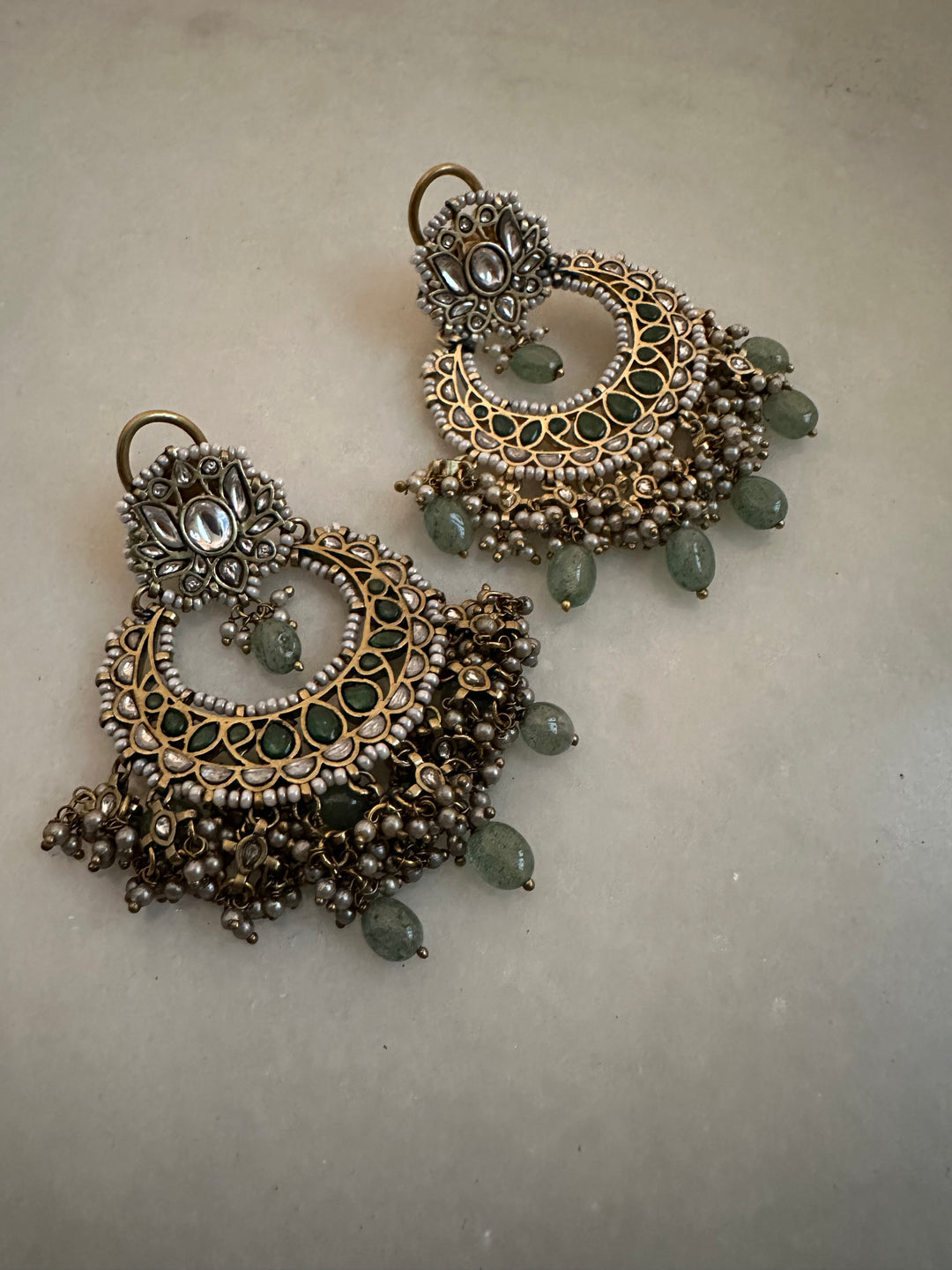 Green lotus chandbaali earrings